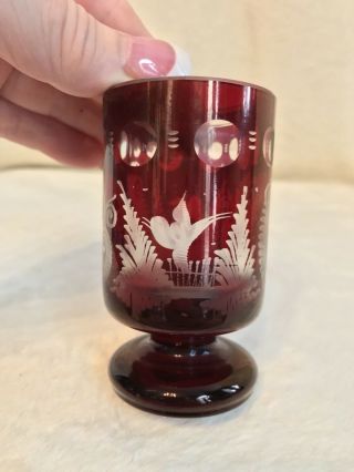 Vintage EGERMANN RUBY RED Bohemian Czech Art Glass CANDLE VOTIVE VASE SHOTGLASS 4