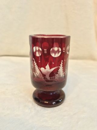 Vintage EGERMANN RUBY RED Bohemian Czech Art Glass CANDLE VOTIVE VASE SHOTGLASS 5