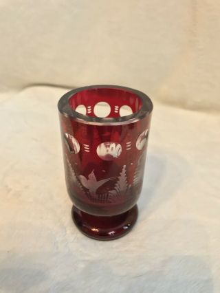 Vintage EGERMANN RUBY RED Bohemian Czech Art Glass CANDLE VOTIVE VASE SHOTGLASS 7