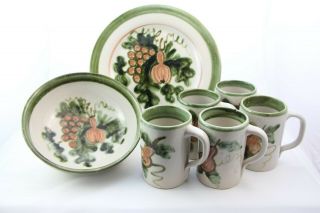 Vtg John B.  Taylor Louisville Stoneware Pottery Harvest Pear 7pc Mug/bowl/plate