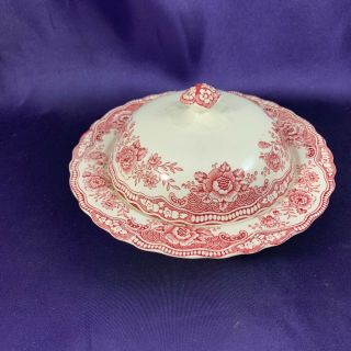 Crown Ducal Bristol Pink Round Butter Dish 1/4 Lb