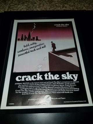 Crack The Sky Animal Notes Rare Promo Poster Ad Framed