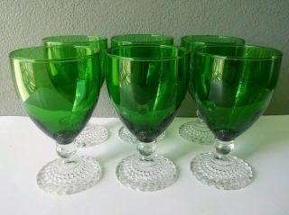 Anchor Hocking - Bubble Foot - Forest Green Glass Water Goblets - Set Of 6