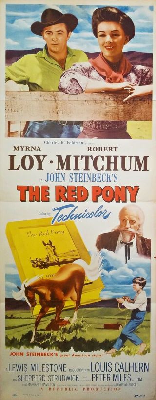 The Red Pony (1949) Robert Mitchum & Myrna Loy Classic Orig 14x36 Insert
