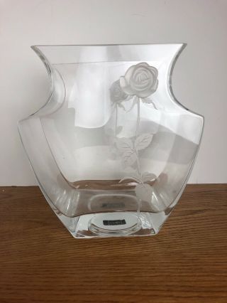 Mikasa " Endless Love " Crystal Embossed Frosted Rose Vase 8.  75” X 8” Nwt