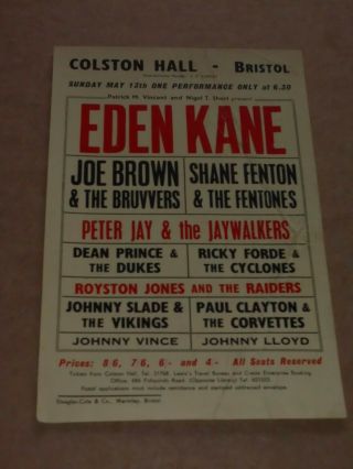 Eden Kane/shane Fenton/joe Brown/peter Jay 1962 Colston Hall,  Bristol Handbill