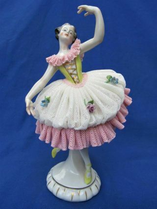 Oldest Volkstedt Dresden German Porcelain Irish Lace Figurine Ballerina 1