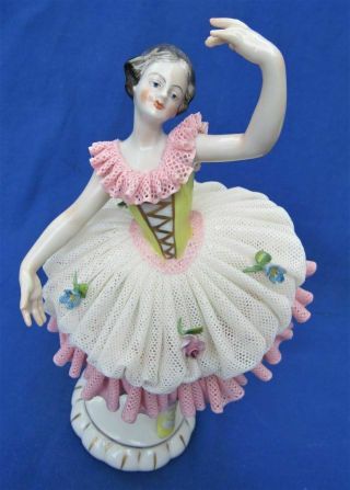 Oldest Volkstedt Dresden German Porcelain Irish Lace Figurine Ballerina 1 2