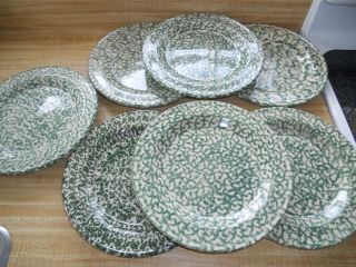 Set Of 7 Workshops Of Gerald Henn Green Sponge Ware Dinner Plates -