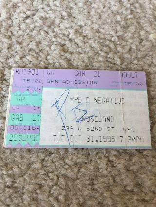 Peter Steele Type O Negative Signed Stub 10/31/95 Roseland Ballroom Nyc