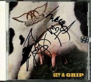 Aerosmith Get A Grip Cd Signed Steven Tyler Joe Perry Joey Kramer Tom Hamilton