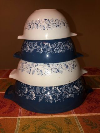 Vintage Pyrex Set Of 4 Colonial Mist Nesting Bowl Set Cinderlla Blue