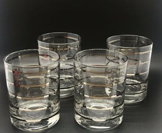 Mid Century Georges Briard Platinum Stripe Double Old Fashioned Glasses SET OF 4 2