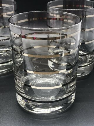 Mid Century Georges Briard Platinum Stripe Double Old Fashioned Glasses SET OF 4 3
