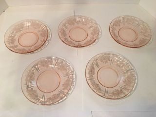 Federal Glass - Pink Sharon Cabbage Rose - 5 Small Bowls 6”