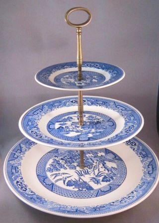 Royal China Blue Willow Ware 3 Tier Tidbit Serving Tray - Vintage