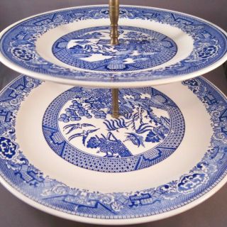 Royal China Blue Willow Ware 3 Tier Tidbit Serving Tray - Vintage 3