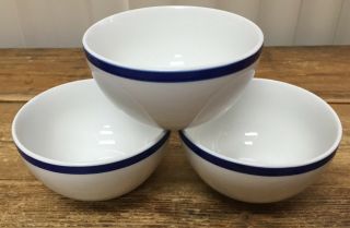 3 Cereal Soup Bowls Gorham Blue Bistro Stripe White Stoneware Classic Cobalt