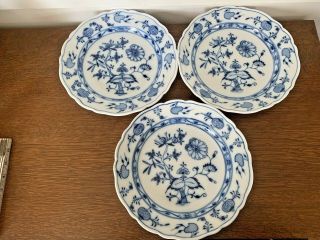 Vintage Meissen Blue Onion Dinner Plates (set Of 3) Oval Mark 9 3/4 "