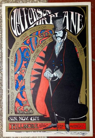 1966 Edwardian Ball Jefferson Airplane Concert Poster Signed Mouse Aor 2.  81
