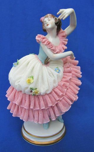 Oldest Volkstedt Dresden German Porcelain Irish Lace Figurine Ballerina 2