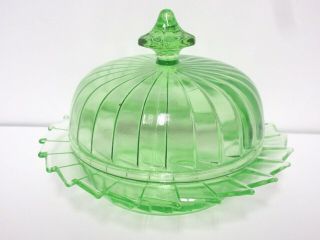Green Sierra Butterdish / Jeannette Glass Co
