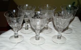 Cambridge Rose Point Crystal Set Of 6 Oyster Or Fruit Cocktail Glasses 4.  5 " Tall