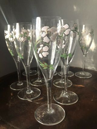 7 Perrier Jouet France Belle Epoque Anemone Champagne Flute Glasses 7.  5 "
