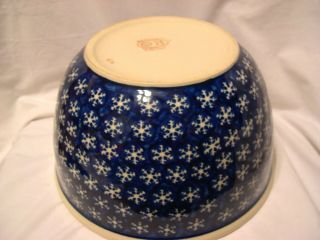Very Large Boleslawiec Polish Art Pottery snowflake Mixing Bowl 10.  5 x 5.  5 2
