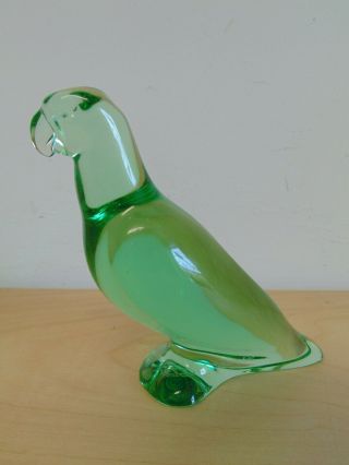 Baccarat France Green Art Glass Parrot Bird Figurine Paperweight Signed Twice
