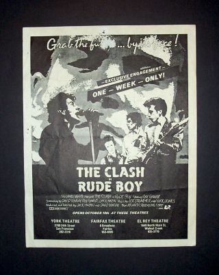 The Clash Rude Boy San Francisco Area Movie Premiere,  Opening 1980 Punk Flyer