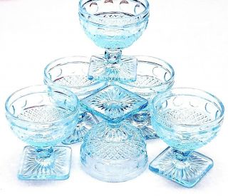 Vintage Imperial Glass Light Blue Traditions Pattern Sherberts Set Of 6