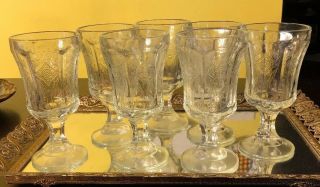 Set 7 Depression Carnival Glass Goblets Madrid Recollection Federal Indiana