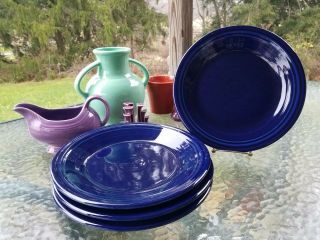 4 Dinner Plates Cobalt Blue Homer Laughlin Fiesta Ware 10.  5 "