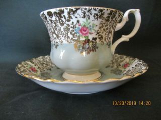 Royal Albert Picardy Tea Cup And Saucer Pale Blue Gold