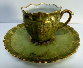 1896 - 1905 Laviolette Limoges Hand Painted Cup&saucer Gold Guilt Decor Rare