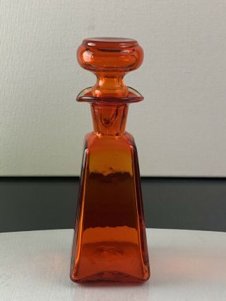 Vintage Rainbow Art Glass Decanter Bottle Tangerine Orange Amberina W/ Stopper