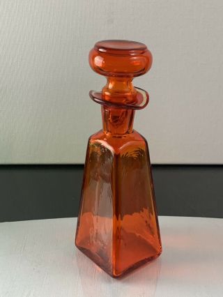 Vintage Rainbow Art Glass Decanter Bottle Tangerine Orange Amberina W/ Stopper 2