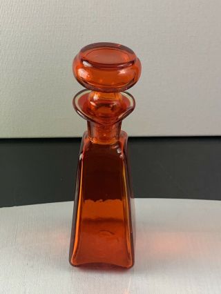 Vintage Rainbow Art Glass Decanter Bottle Tangerine Orange Amberina W/ Stopper 3