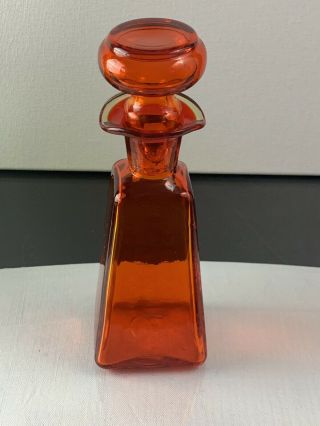 Vintage Rainbow Art Glass Decanter Bottle Tangerine Orange Amberina W/ Stopper 4