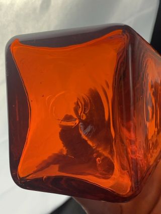 Vintage Rainbow Art Glass Decanter Bottle Tangerine Orange Amberina W/ Stopper 6