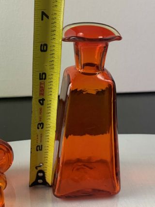 Vintage Rainbow Art Glass Decanter Bottle Tangerine Orange Amberina W/ Stopper 8
