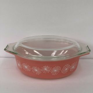 Vtg Pyrex Pink Daisy Covered Casserole Dish 043 1 1/2 Qt Glass Lid