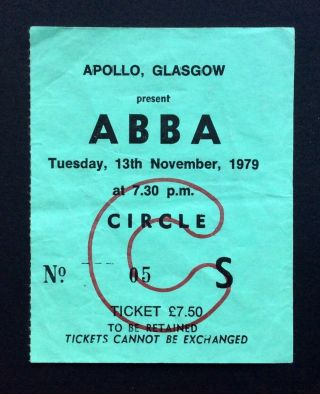 Abba - November 13,  1979 Concert Ticket - Apollo,  Glasgow,  Scotland - Rare