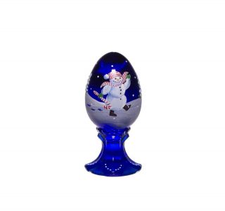 Fenton Hand Painted Jolly Snowman On Cobalt Blue Egg On Stand Ltd Ed 1297