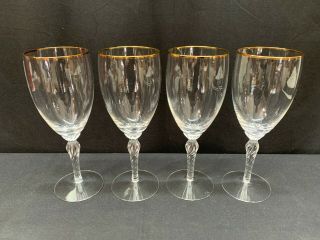 Set Of 4 Lenox " Monroe " Gold Trim Crystal Water Goblets 8 1/2 " Tall