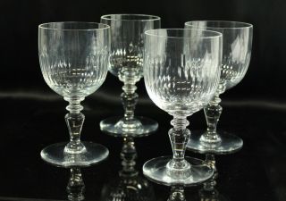 Baccarat Renaissance Pattern Set Of 4 Claret Red Wine Glasses / Stems Vintage (a