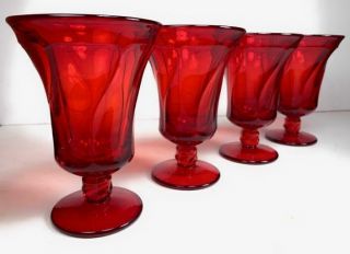 Set Of 4 Fostoria Jamestown Ruby Red Glass Ice Tea Glasses Goblets 10 Oz Exc