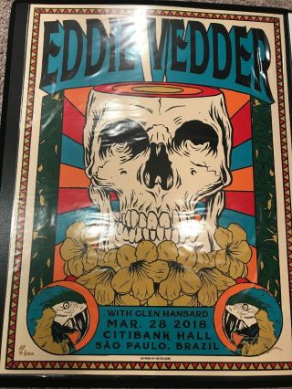 Eddie Vedder Sao Paulo 2018 Poster: Ian Williams S/n Ap 7/100 Pearl Jam