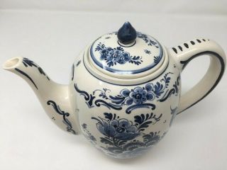 Delft Blauw Floral Designed Porcelain Tea Pot - Hand Painted And Hand Signed